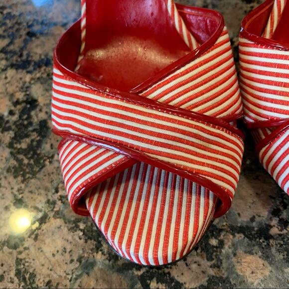Gianfranco Ferre Red Stripe Strappy Heels - Picture 3 of 11